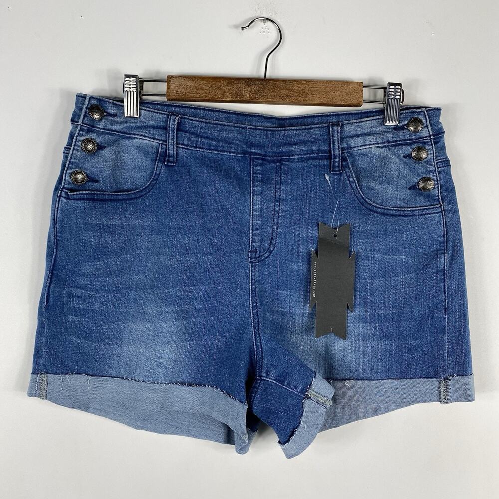 Crazy Train Denim Shorts XL Cuffed Side Button Blue